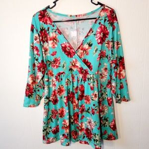 Floral Peplum Empire Waist Wrap Top